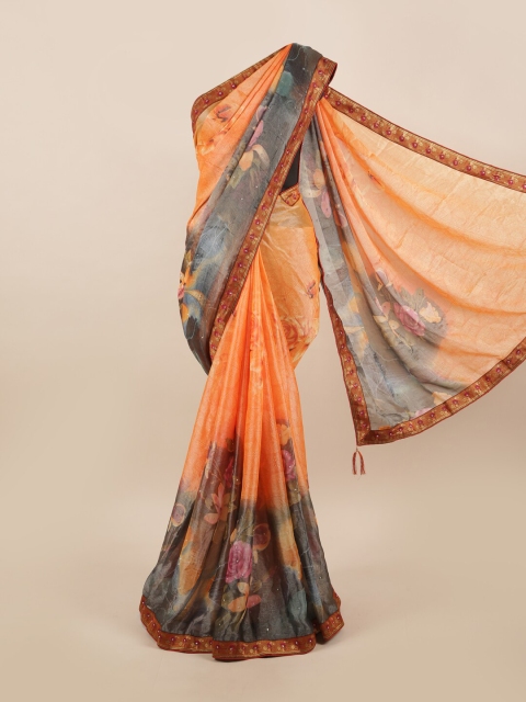 

Pothys Orange & Black Floral Beads and Stones Saree