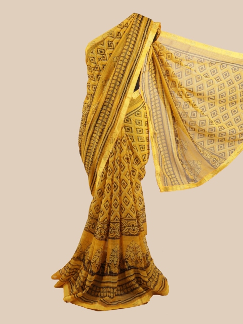 

Pothys Yellow & Brown Beads and Stones Saree