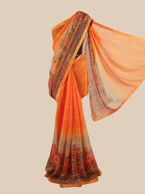 

Pothys Orange & Green Floral Beads and Stones Saree