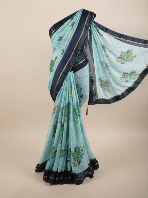

Pothys Blue & Green Floral Zari Saree