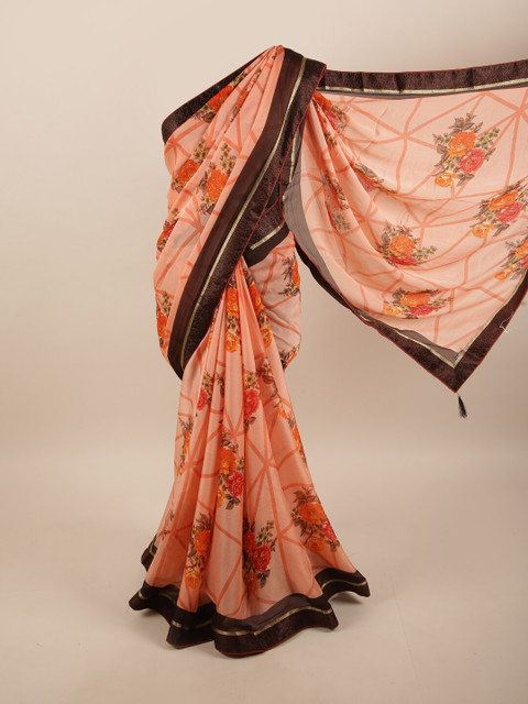 

Pothys Peach-Coloured & Orange Floral Beads and Stones Saree