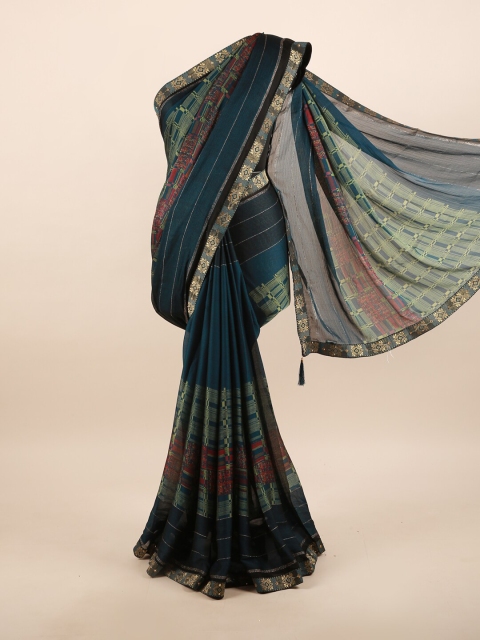 

Pothys Green & Red Beads and Stones Saree