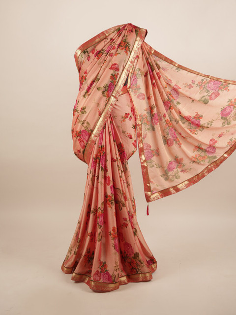 

Pothys Peach-Coloured & Pink Floral Beads and Stones Saree
