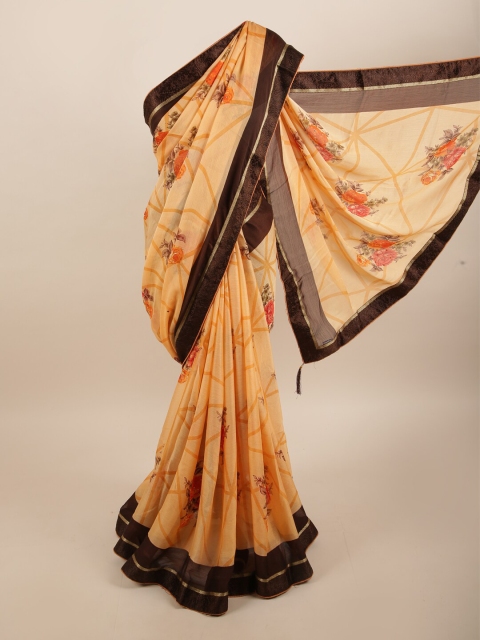 

Pothys Peach-Coloured & Orange Floral Beads and Stones Saree