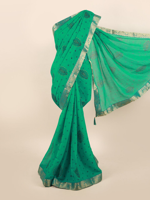 

Pothys Green & Gold-Toned Ethnic Motifs Zari Saree