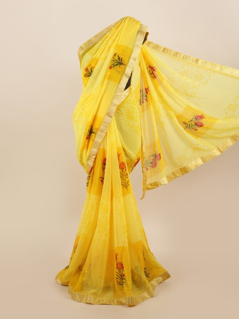 

Pothys Yellow & Green Floral Zari Saree