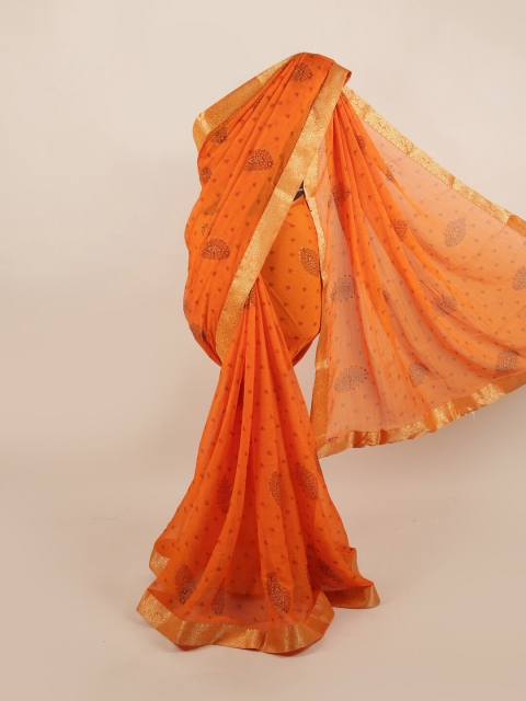 

Pothys Orange & Gold-Toned Ethnic Motifs Zari Saree