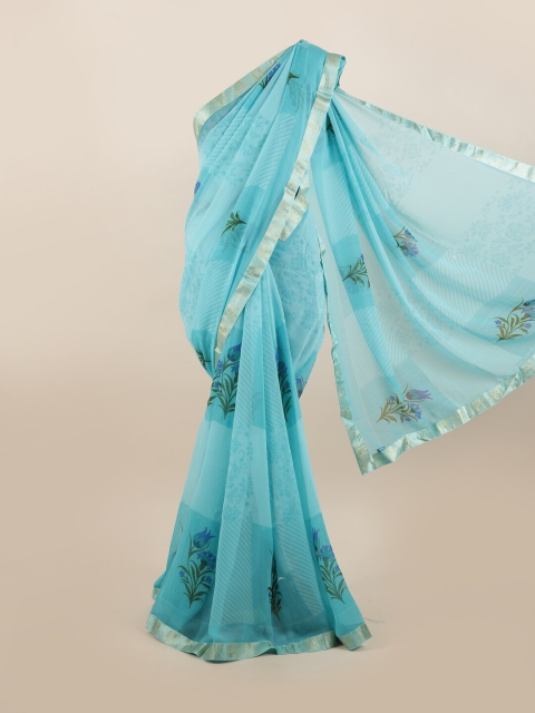 

Pothys Blue & Green Floral Zari Saree