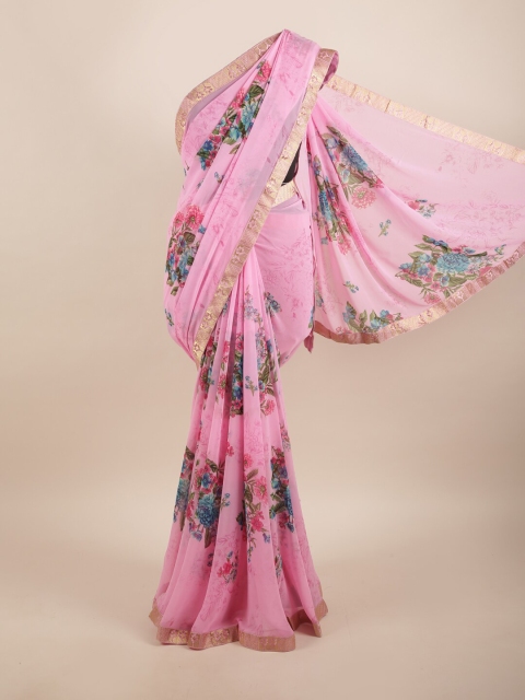 

Pothys Pink & Blue Floral Zari Saree