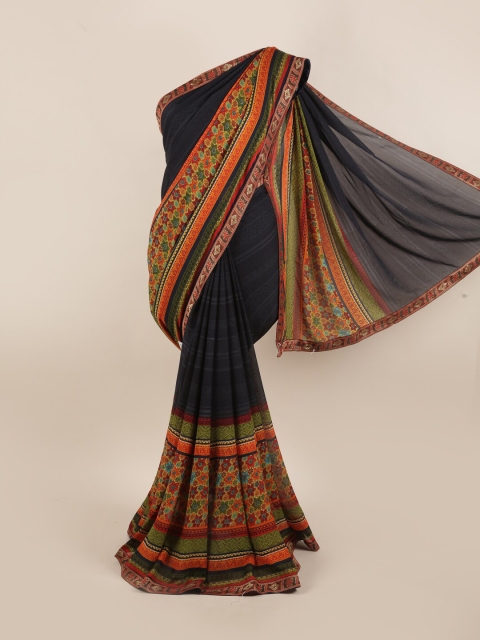 

Pothys Navy Blue & Red Floral Zari Saree