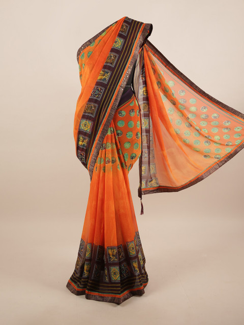 

Pothys Orange & Green Ethnic Motifs Beads and Stones Saree