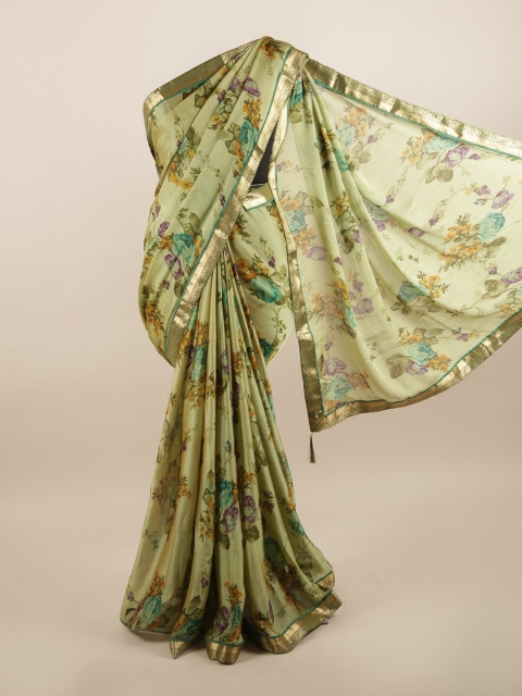 

Pothys Green & Blue Floral Beads and Stones Saree
