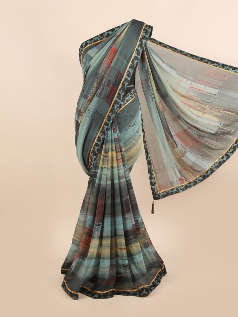 

Pothys Grey & Red Beads and Stones Saree