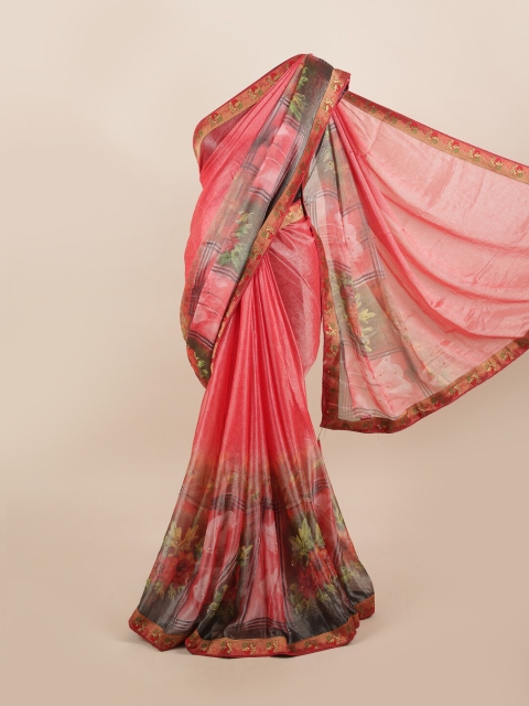 

Pothys Pink & Grey Floral Beads and Stones Saree