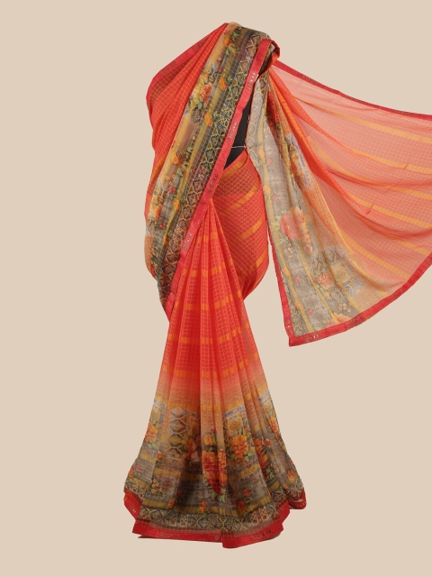 

Pothys Red & Green Floral Beads and Stones Saree