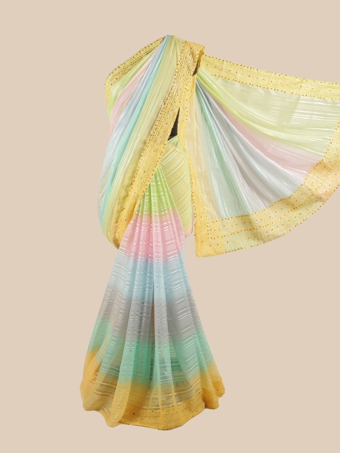 

Pothys Multicoloured Striped Beads and Stones Saree, Multi