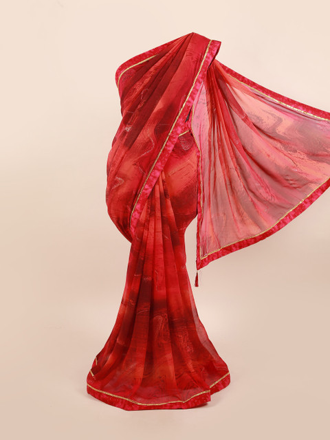 

Pothys Red Poly Chiffon Printed Saree