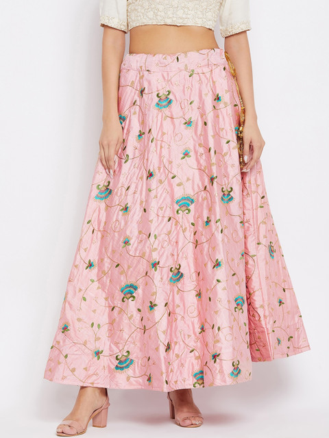 

Clora Creation Women Pink & Green Embroidered Flared Maxi Skirt
