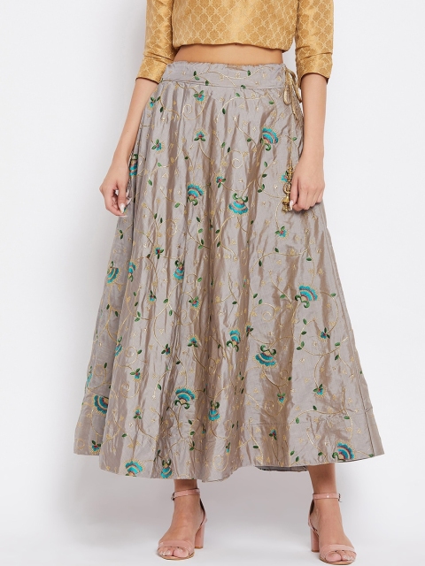 

Clora Creation Women Grey & Gold-Coloured Embroidered Flared Maxi Skirt