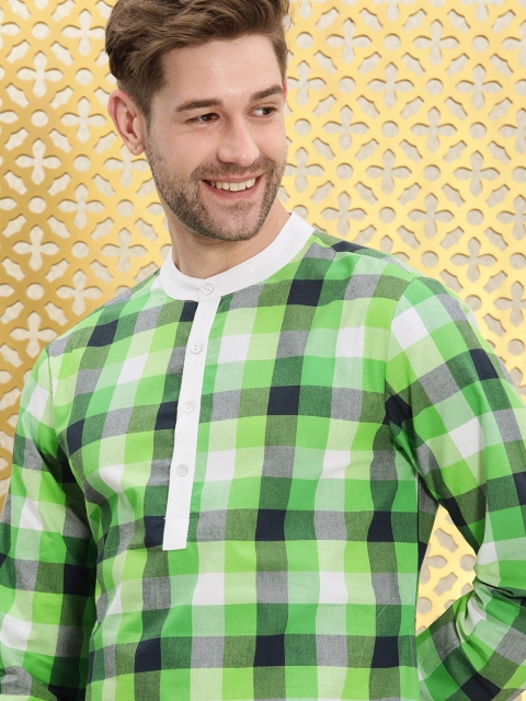

Ode by House of Pataudi Men Green & White Checked Kurta