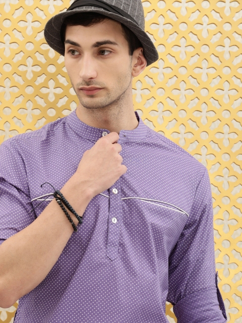 

Ode by House of Pataudi Men Purple & White Printed Rozana Kurta