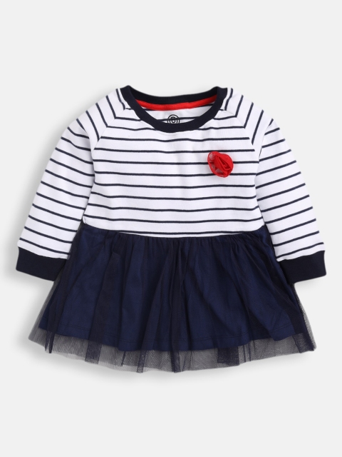 

TAMBOURINE Infant Girls avy Blue Striped Dress, Navy blue