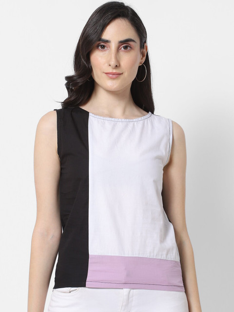 

MARCA Disati White & Black Colourblocked Regular Top