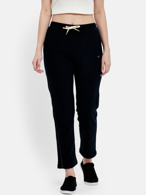 

METTLE Women Navy Blue Solid Cotton Track Pants