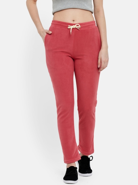 

METTLE Women Coral Coloured Solid Cotton Track Pants
