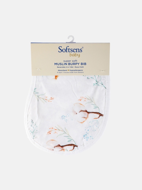 

Softsens Unisex Kids White & Brown Printed Super Soft Muslin Bibs