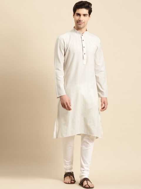 

RAJUBHAI HARGOVINDAS Men Cream-Coloured Striped Kurta