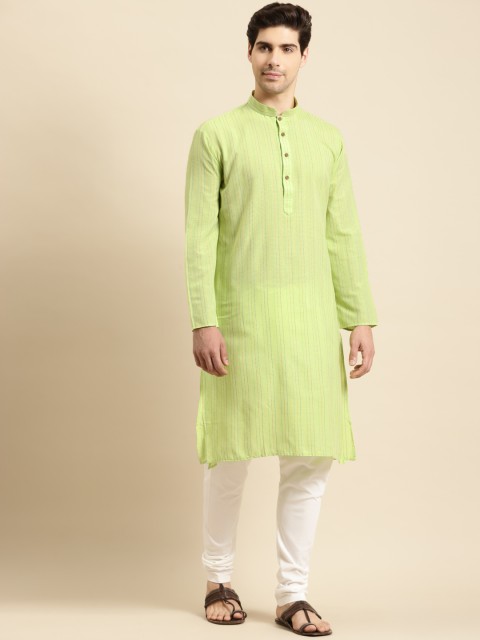 

RAJUBHAI HARGOVINDAS Men Green Striped Kurta