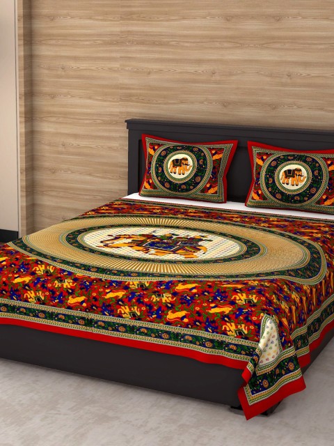 

Varde Red & Yellow Ethnic Motifs 104 TC Pure Cotton Queen Bedsheet with 2 Pillow Covers