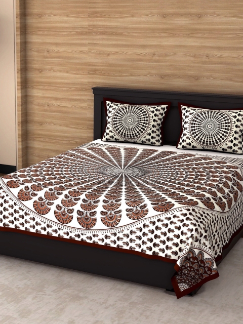 

Varde White & Brown Floral 104 TC Pure Cotton Queen Bedsheet with 2 Pillow Covers