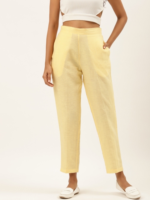 

Ancestry Women Yellow High-Rise Easy Wash Cigarette Trousers