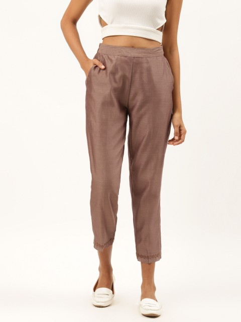 

Ancestry Women Taupe Solid High-Rise Cigerette Trousers