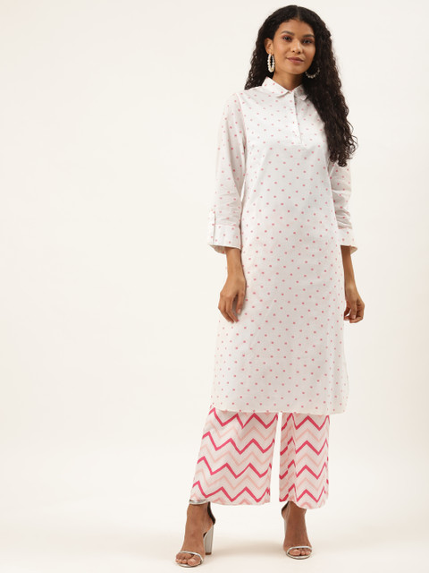 

Ancestry Women White & Red Pure Cotton Geometric Printed Kurta