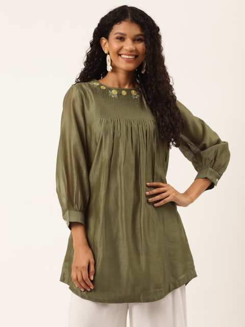 

Ancestry Women Olive Green Solid Kurta