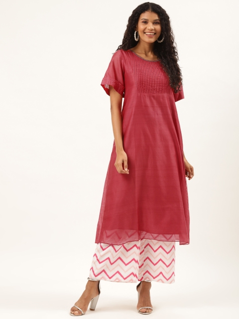 

Ancestry Women Maroon Pure Cotton Solid A-Line Kurta