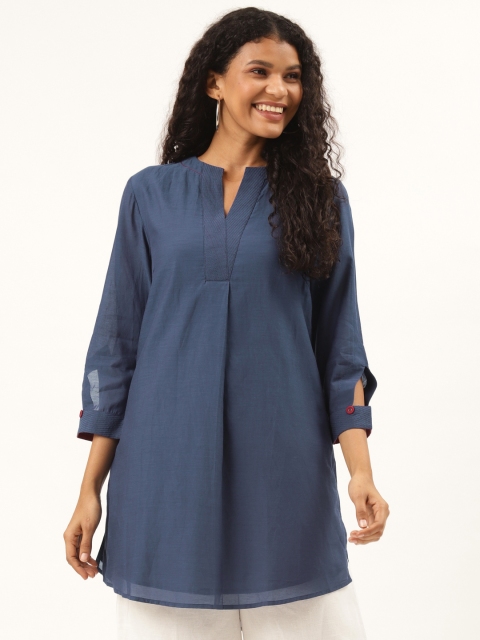 

Ancestry Women Navy Blue Solid Kurti