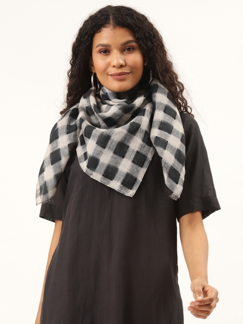 

Ancestry Women Black & Off White Linen Checked Scarf