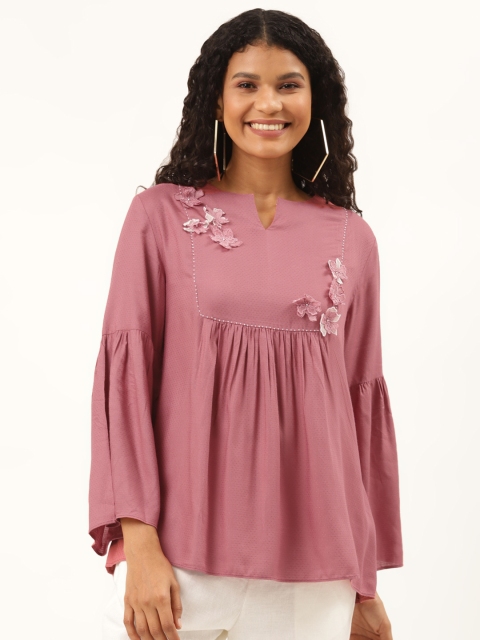 

Ancestry Pink Self-Design Applique A-Line Top