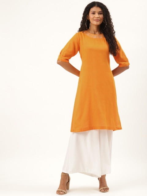 

Ancestry Women Mustard Yellow Pure Cotton Solid Kurta