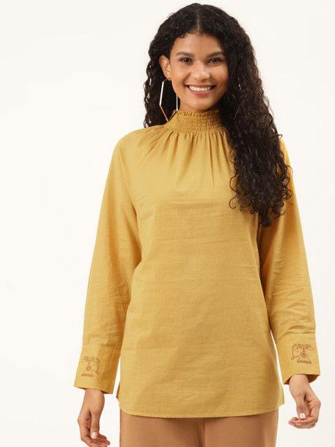 

Ancestry Mustard Yellow Pure Cotton Solid Regular Top