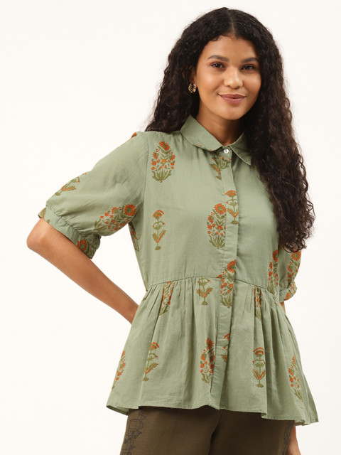 

Ancestry Green Floral Peplum Top