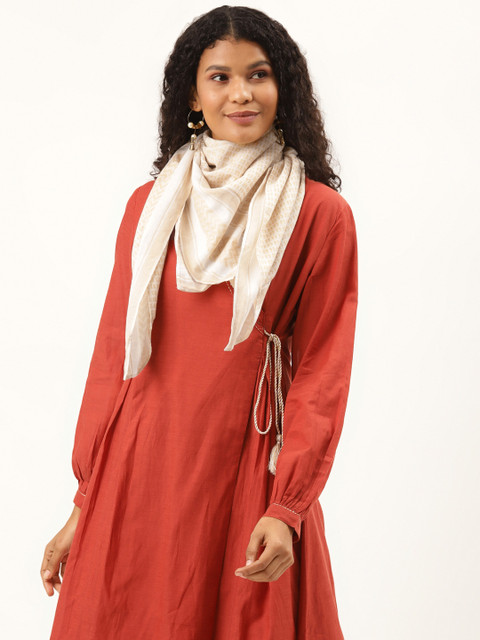 

Ancestry Women Beige & Off-White Pure Cotton Self-Design Scarf