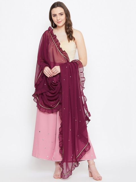 

Bitterlime Women Burgundy Sequinned Ruffled Dupatta