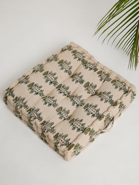 

Fabindia Beige & Green Printed Cotton Square Cushion