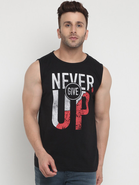 

Chkokko Men Black & White Typography Printed Cotton T-shirt