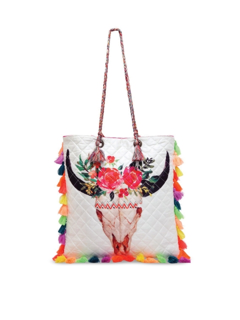 

The House of Tara Multicoloured Digital Print PU Shopper Tote Bag with Quilted, Multi